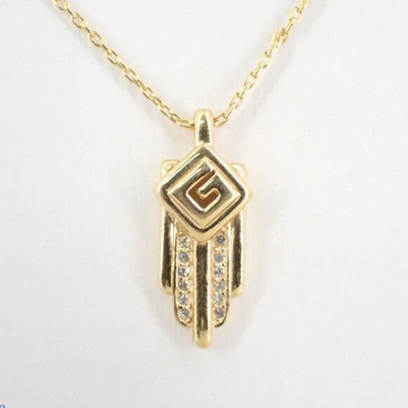 Givenchy Vintage Signed Gold Crystal Art Deco Style Necklace 16" ✨ - Picture 1 of 4